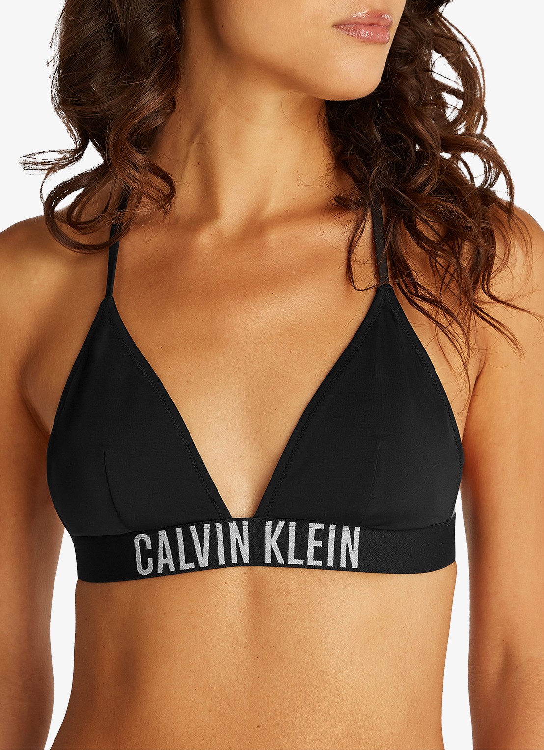 Calvin Klein Triangle bikinitop met logo en uitneembare vulling - detail zwart