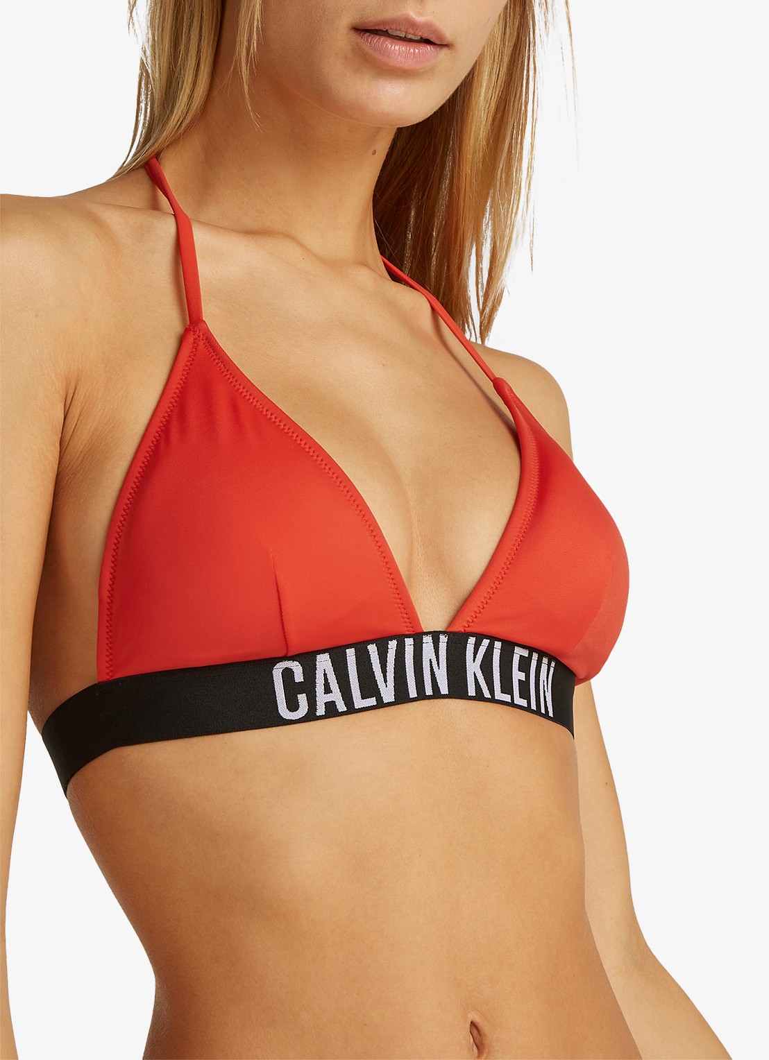 Calvin Klein Triangle bikinitop met logo en uitneembare vulling - detail rood