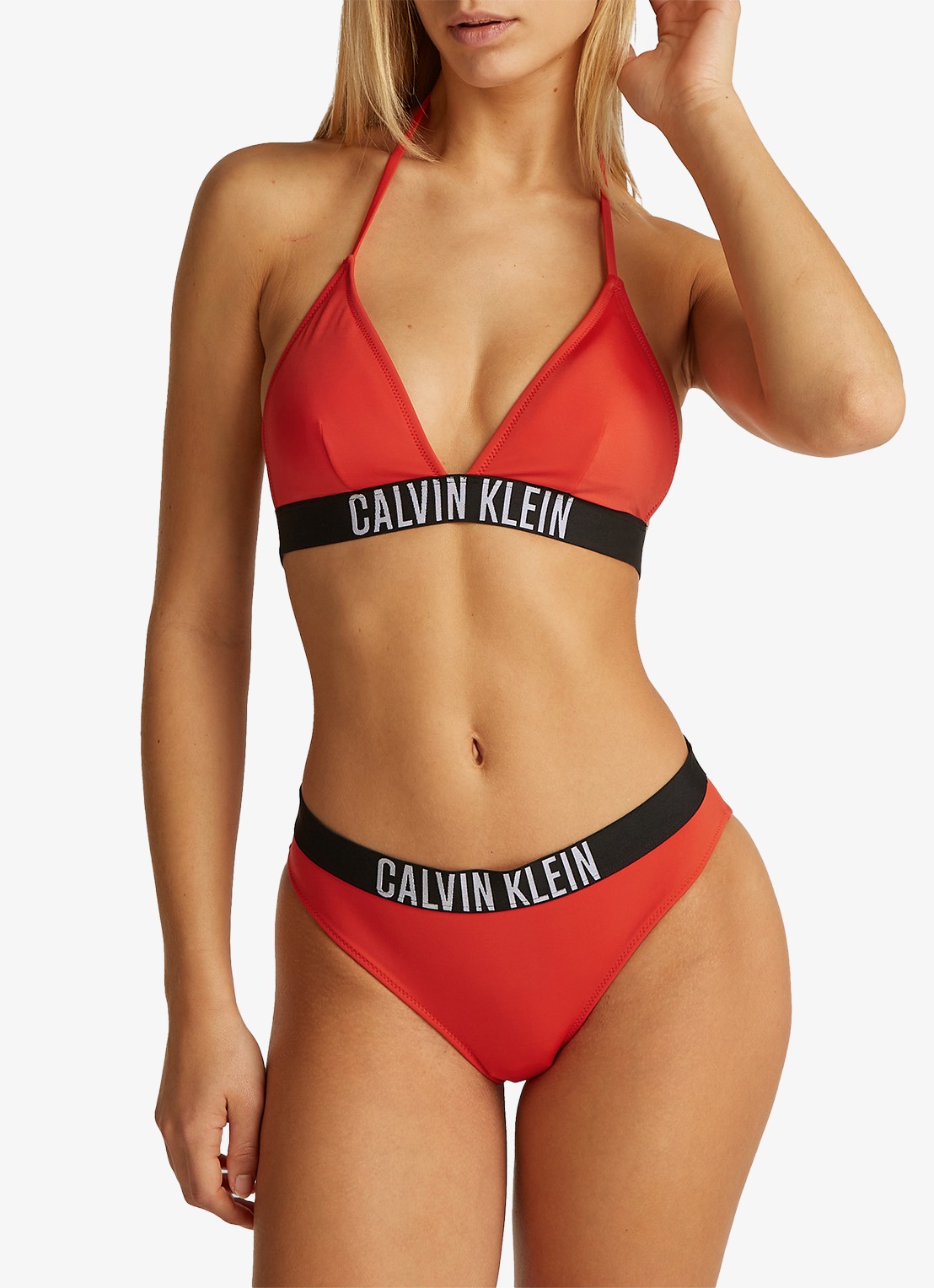 Calvin Klein Triangle bikinitop met logo en uitneembare vulling - voorkant 4 rood