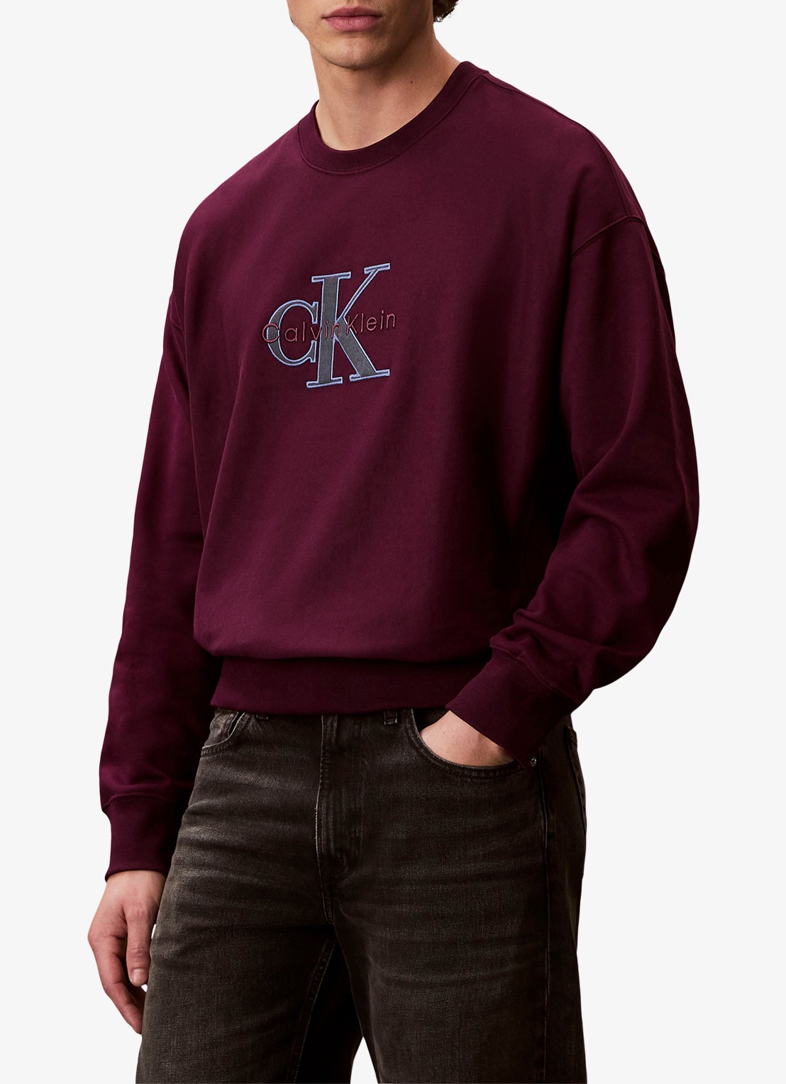 Calvin Klein Trui met logoborduring - detail bordeauxrood