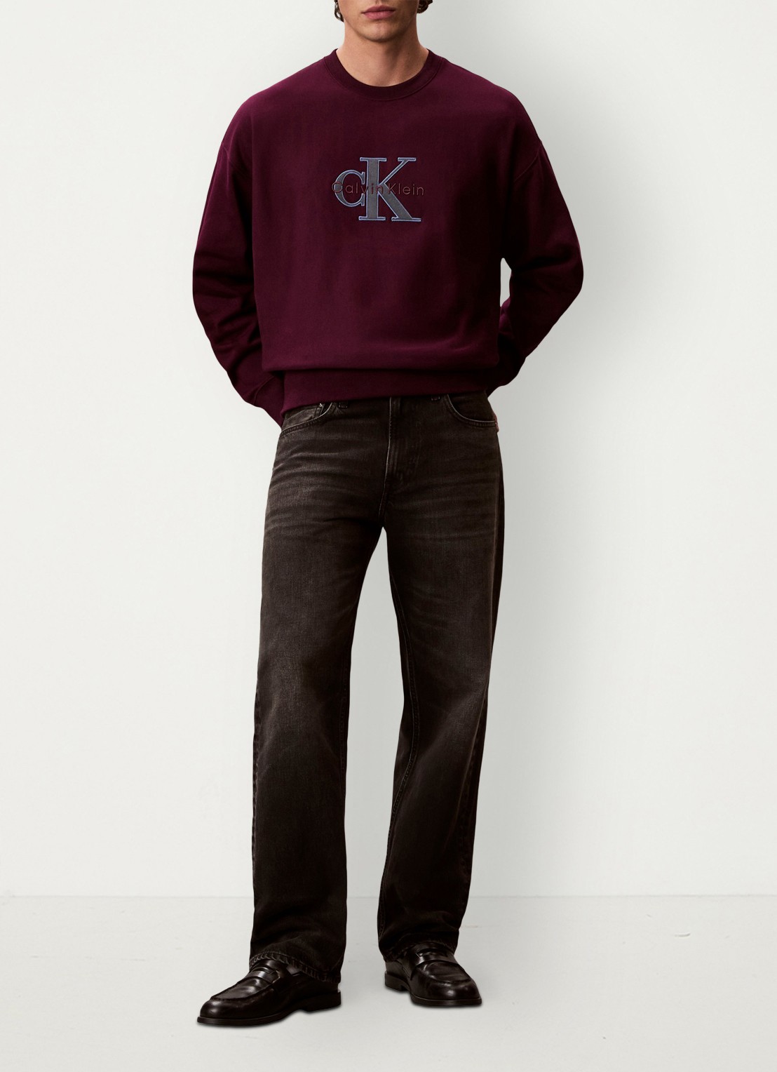 Calvin Klein Trui met logoborduring - voorkant 5 bordeauxrood