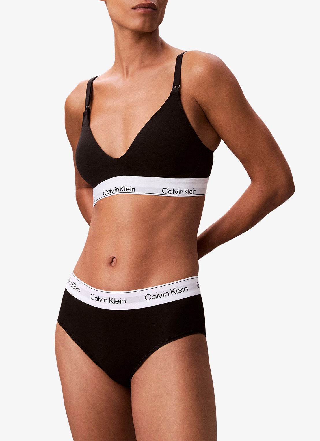 Calvin Klein Voedings bralette met logoband - voorkant 3 zwart