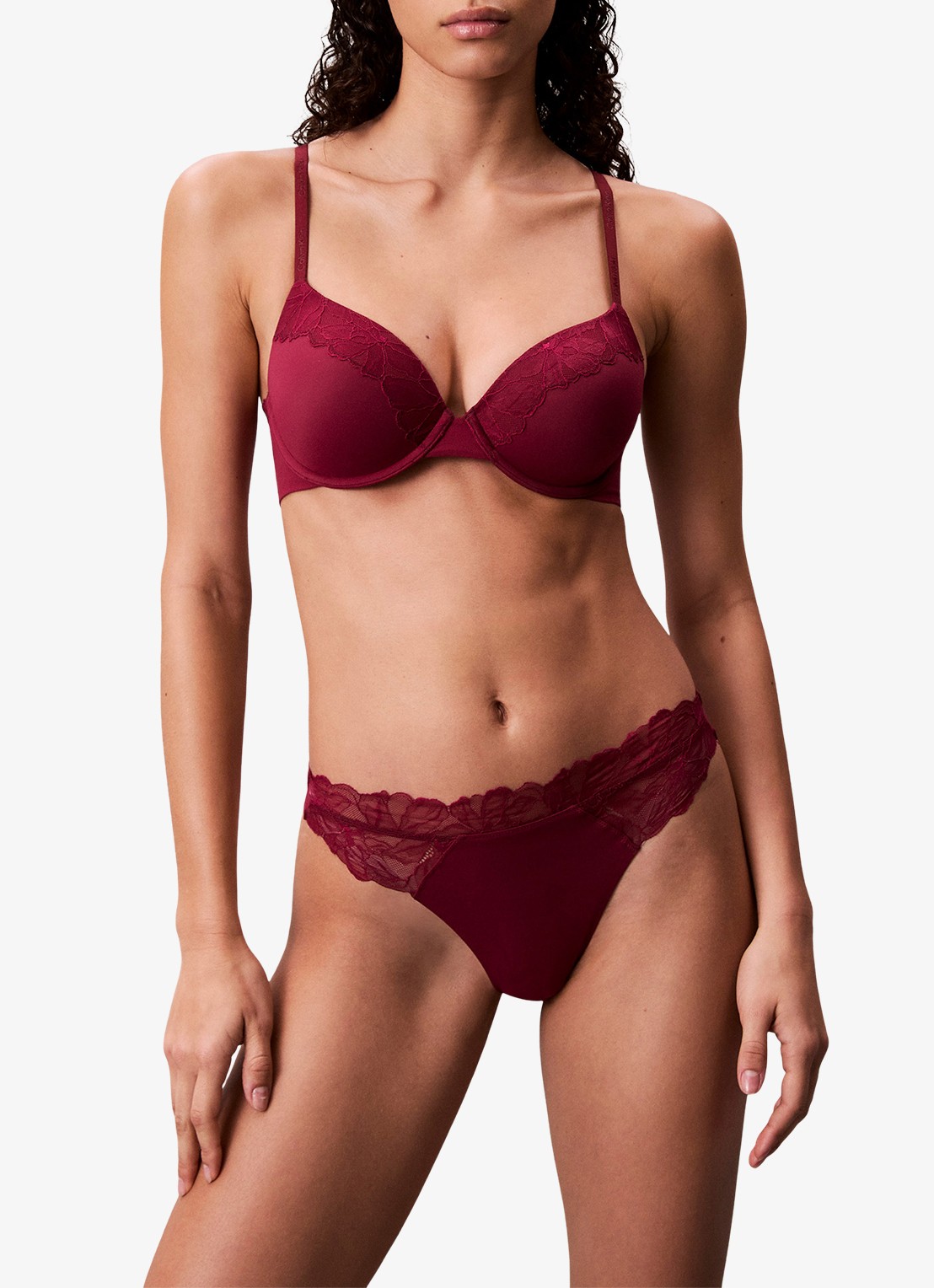 Calvin Klein Voorgevormde bh met kant - voorkant 3 donkerrood