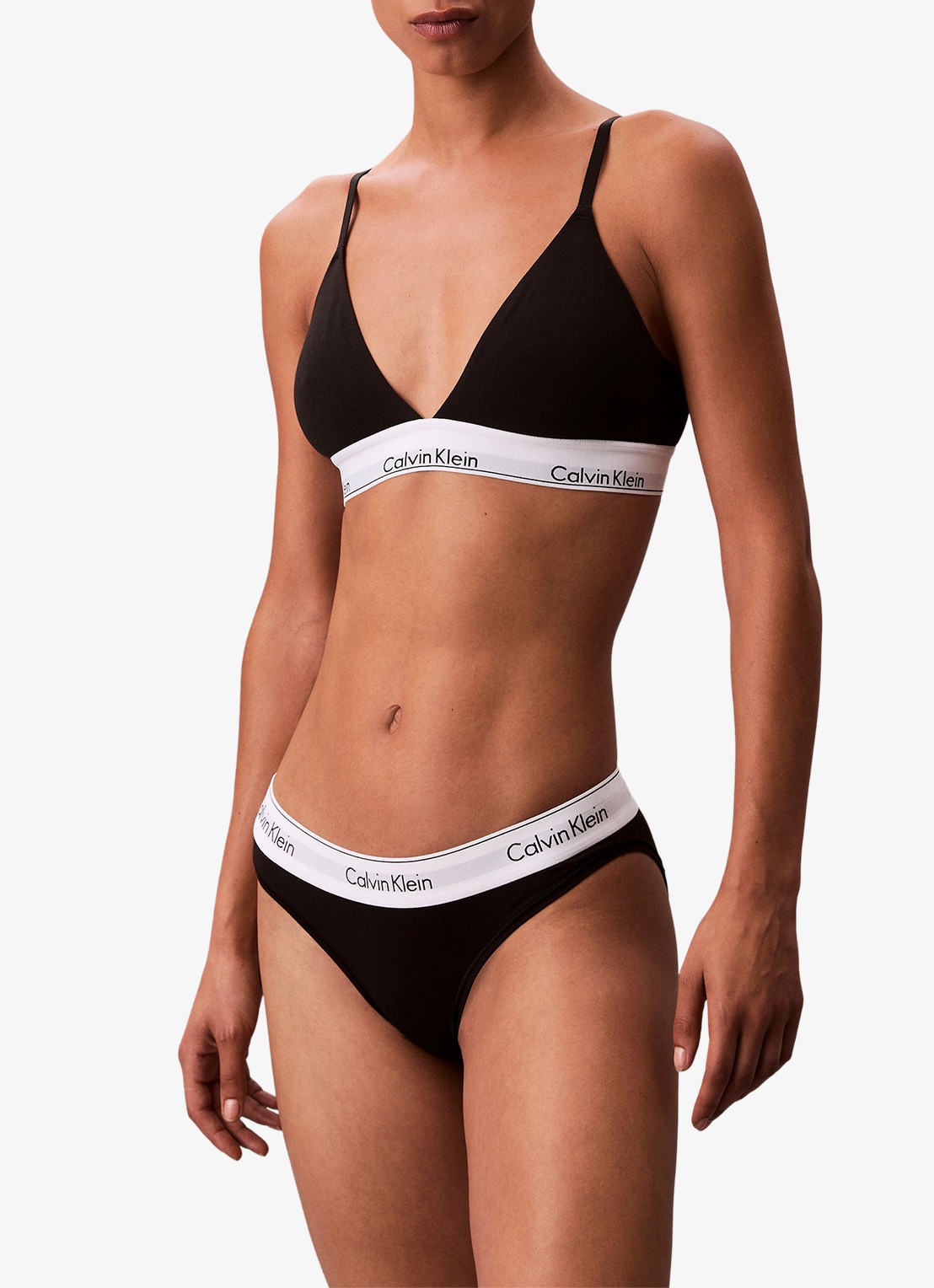 Calvin Klein Voorgevormde bralette met logoband - voorkant 2 zwart