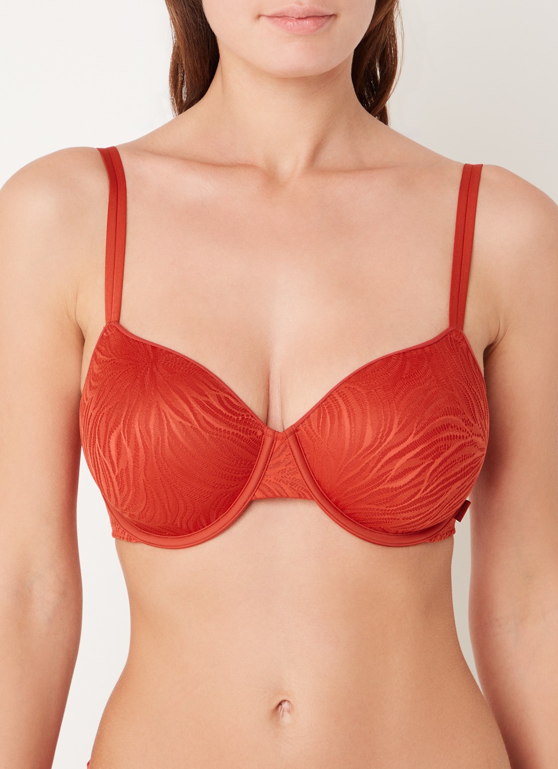 Calvin Klein Voorgevormde demi bh met overlay van mesh - detail jazzberry jam / rood