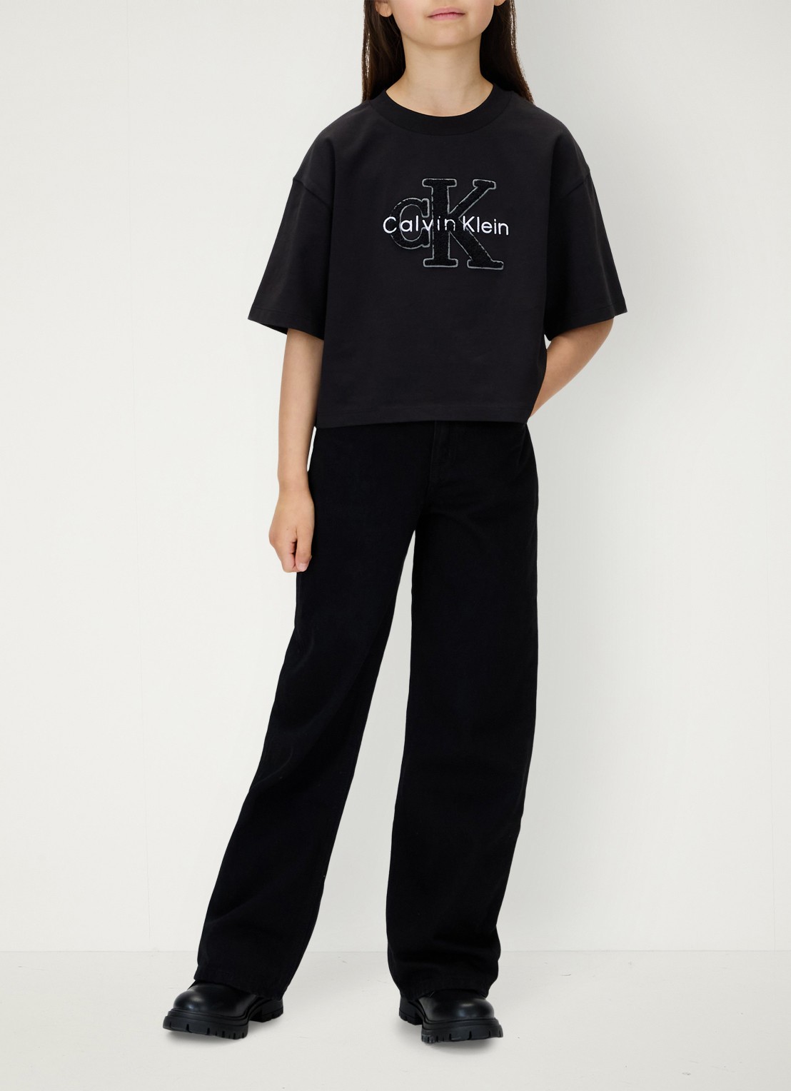 Calvin Klein Wide fit jeans met steekzakken - voorkant 6 zwart