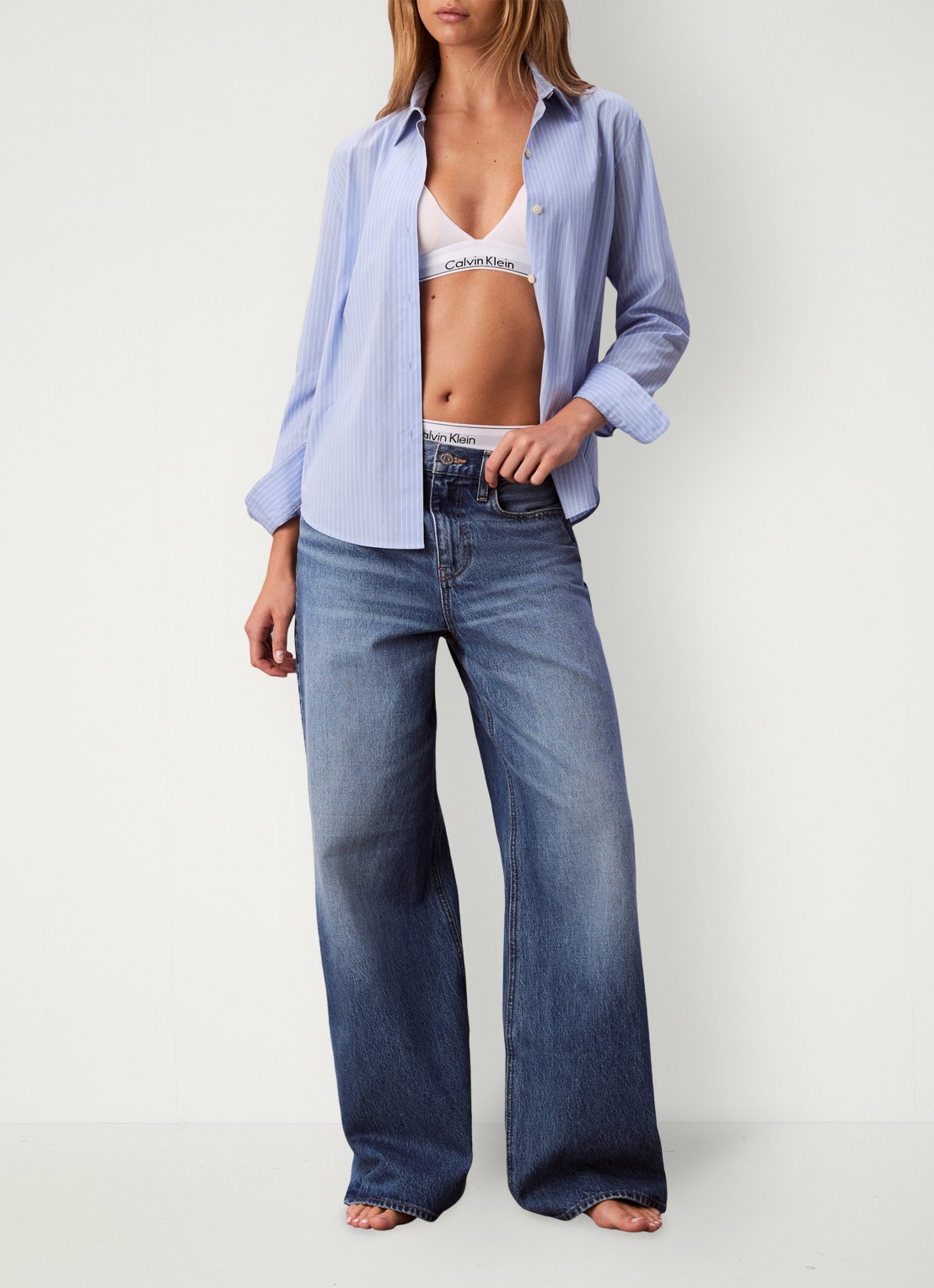 Calvin Klein Wide leg jeans met medium wassing  - detail indigo