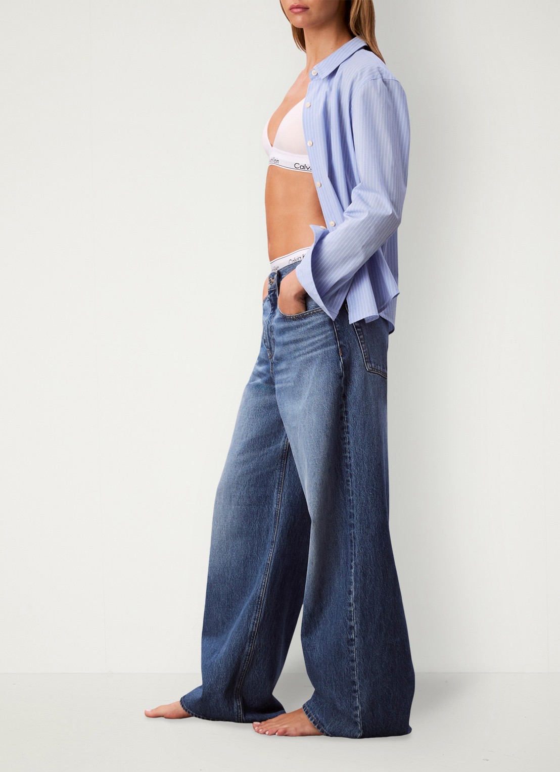 Calvin Klein Wide leg jeans met medium wassing  - detail 3 indigo
