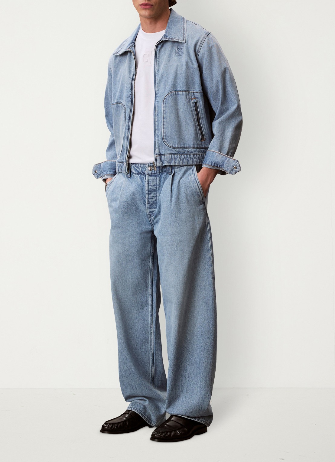 Calvin Klein Wide leg jeans met steekzakken - voorkant 2 indigo
