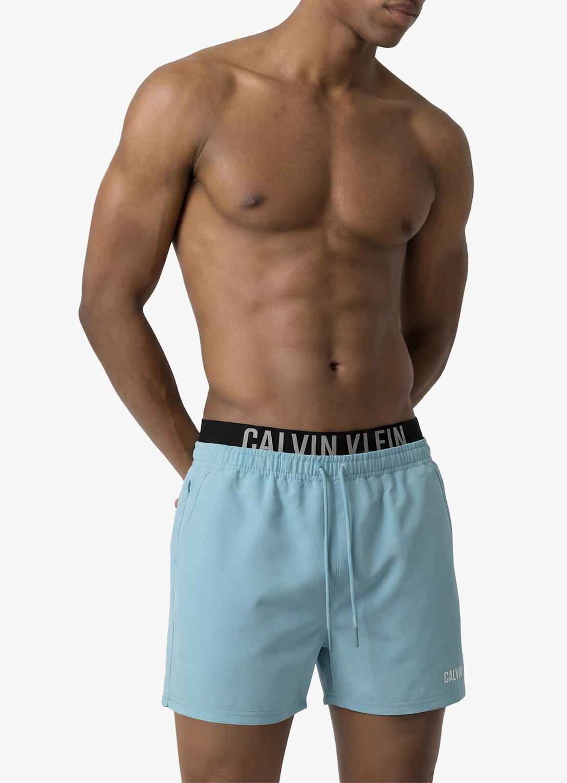 Calvin Klein Zwemshorts met logo en trekkoord - detail blauw