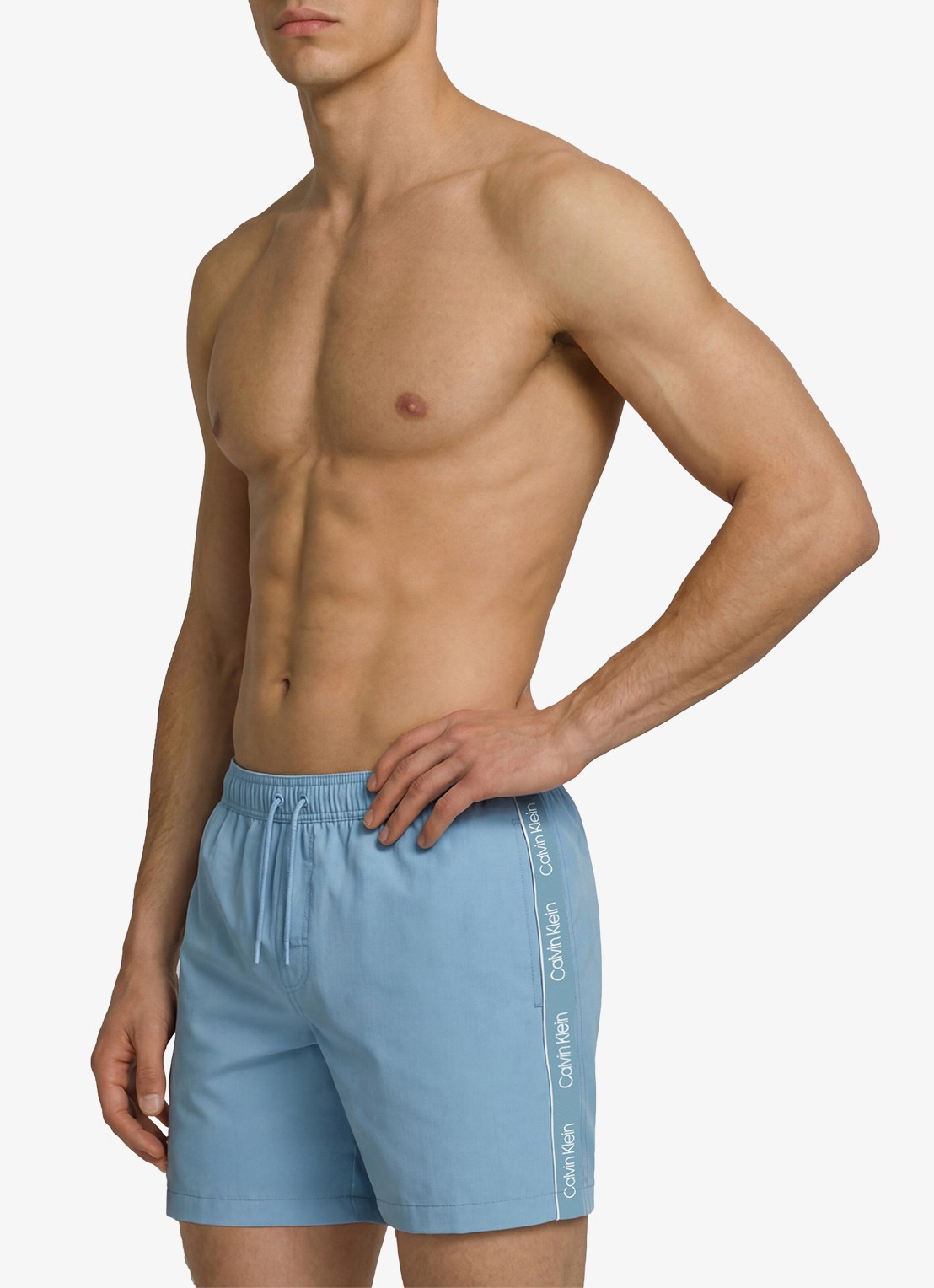 Calvin Klein Zwemshorts met logo en trekkoord - detail blauw