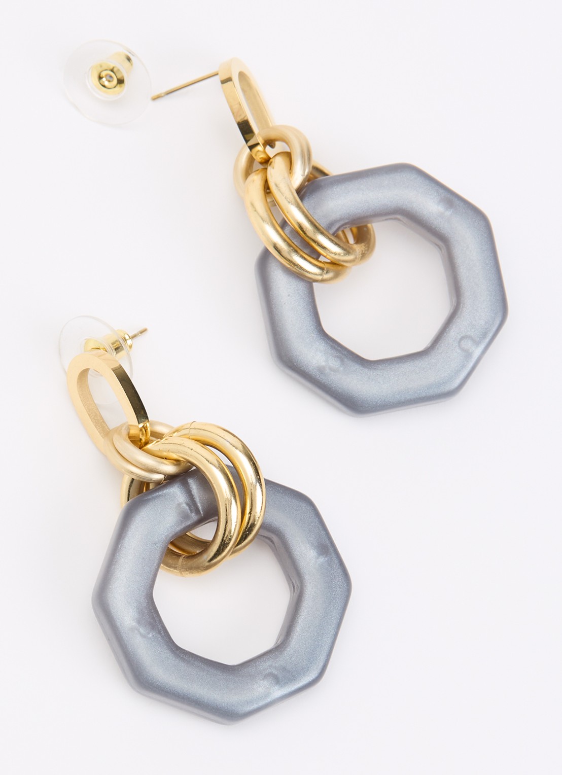 Camps & Camps Linea Eternal Dangling oorstekers verguld - detail grijs