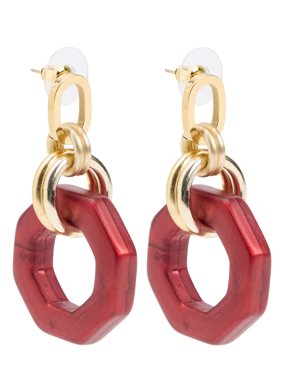 Camps & Camps Linea Eternal Dangling oorstekers verguld - voorkant 2 bordeauxrood