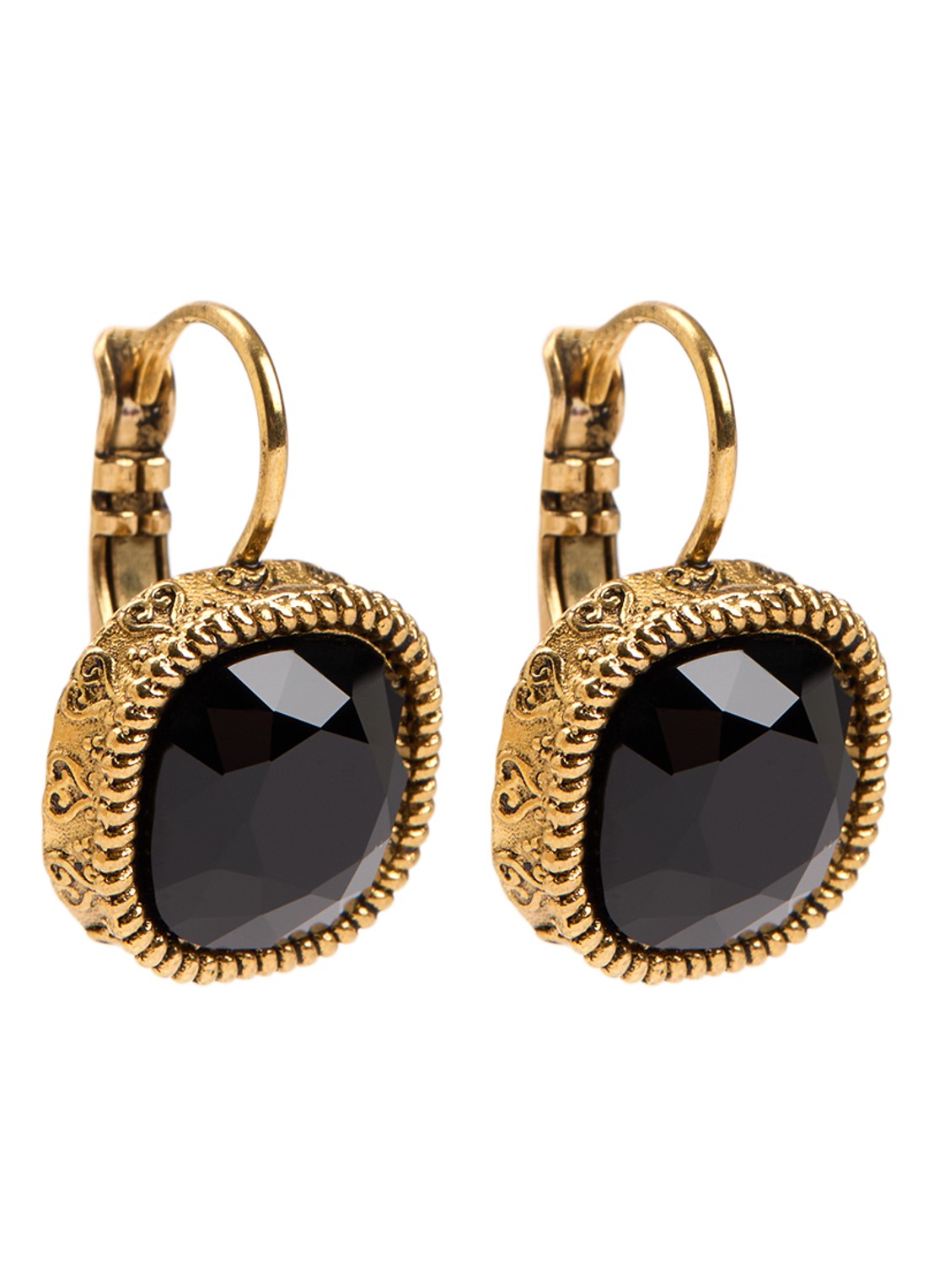 Camps & Camps Oorhangers met Swarovski kristal verguld - voorkant zwart