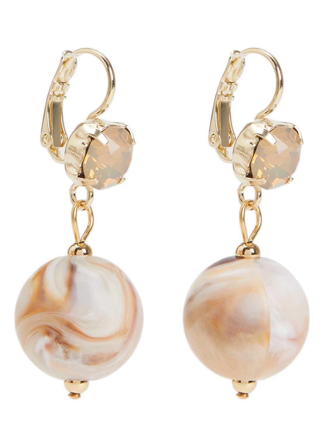 Camps & Camps Oorhangers met Swarovski kristal verguld - voorkant bruin