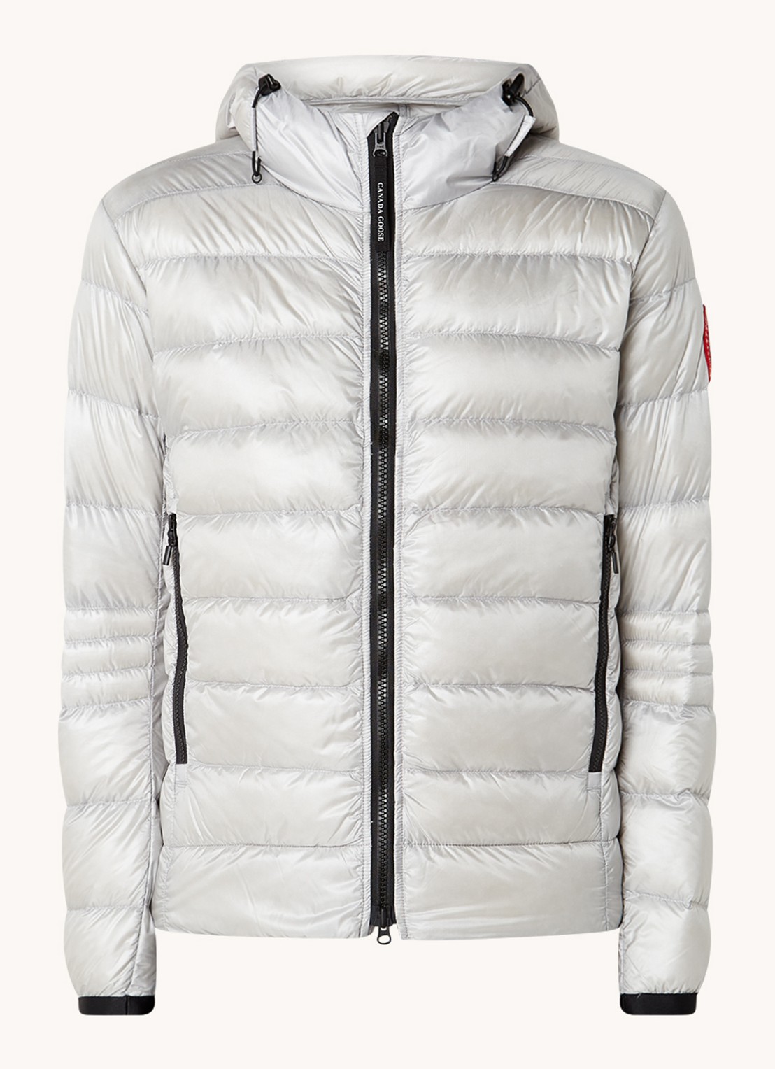 Canada Goose Crofton puffer jack met capuchon en donsvulling - voorkant 2 lichtgrijs