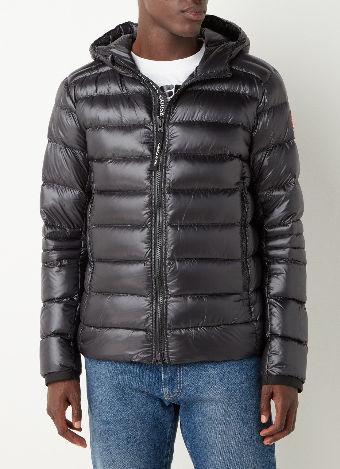 Canada Goose Crofton puffer jack met capuchon en donsvulling - detail 4 antraciet