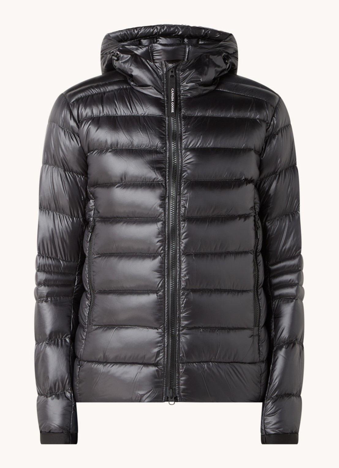 Canada Goose Crofton puffer jack met capuchon en donsvulling - voorkant antraciet