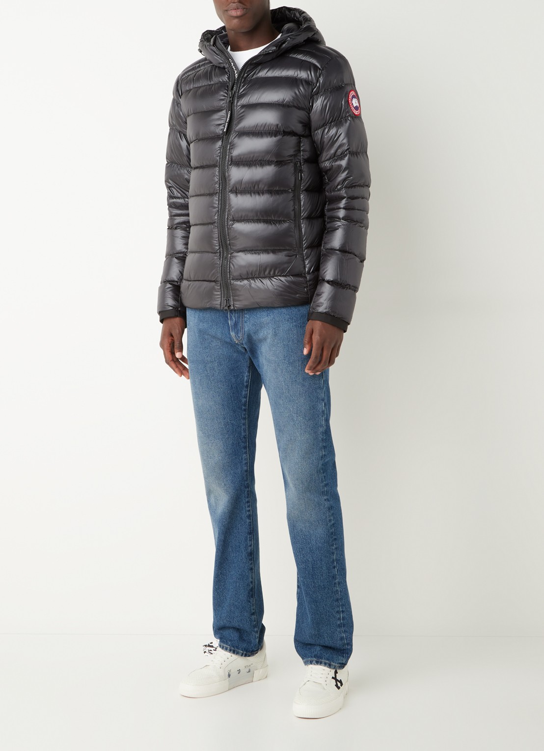 Canada Goose Crofton puffer jack met capuchon en donsvulling - voorkant 2 antraciet