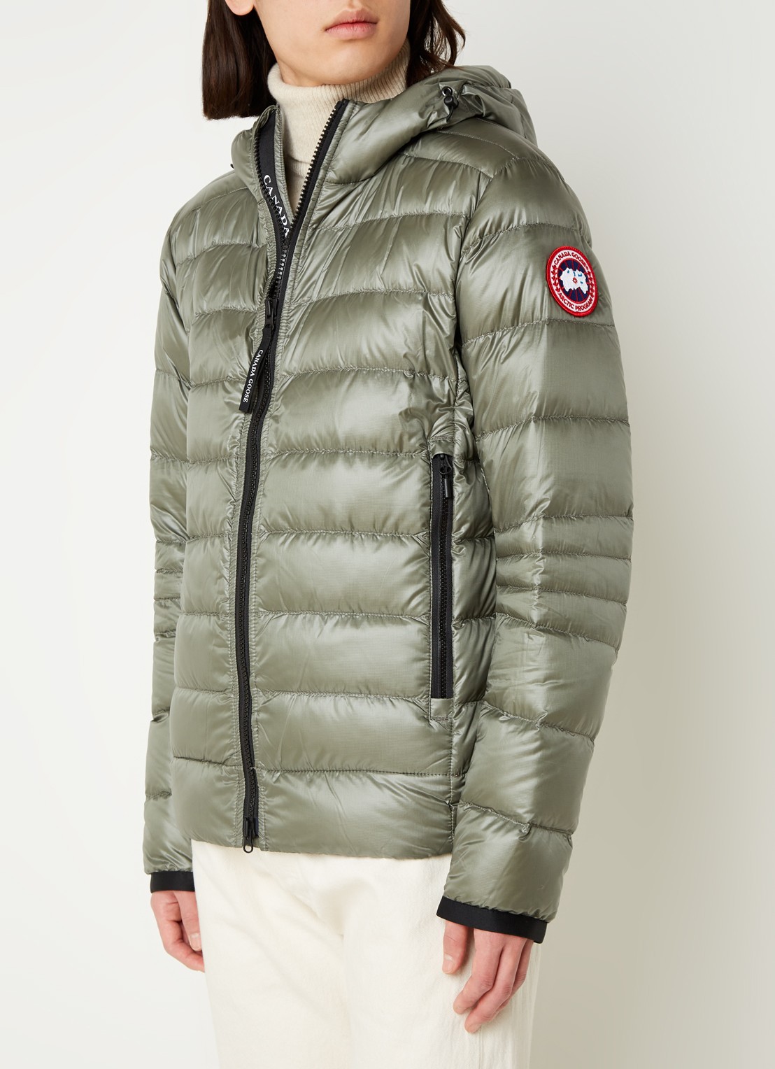 Canada Goose Crofton puffer jack met capuchon en donsvulling - detail 4 bronsgroen