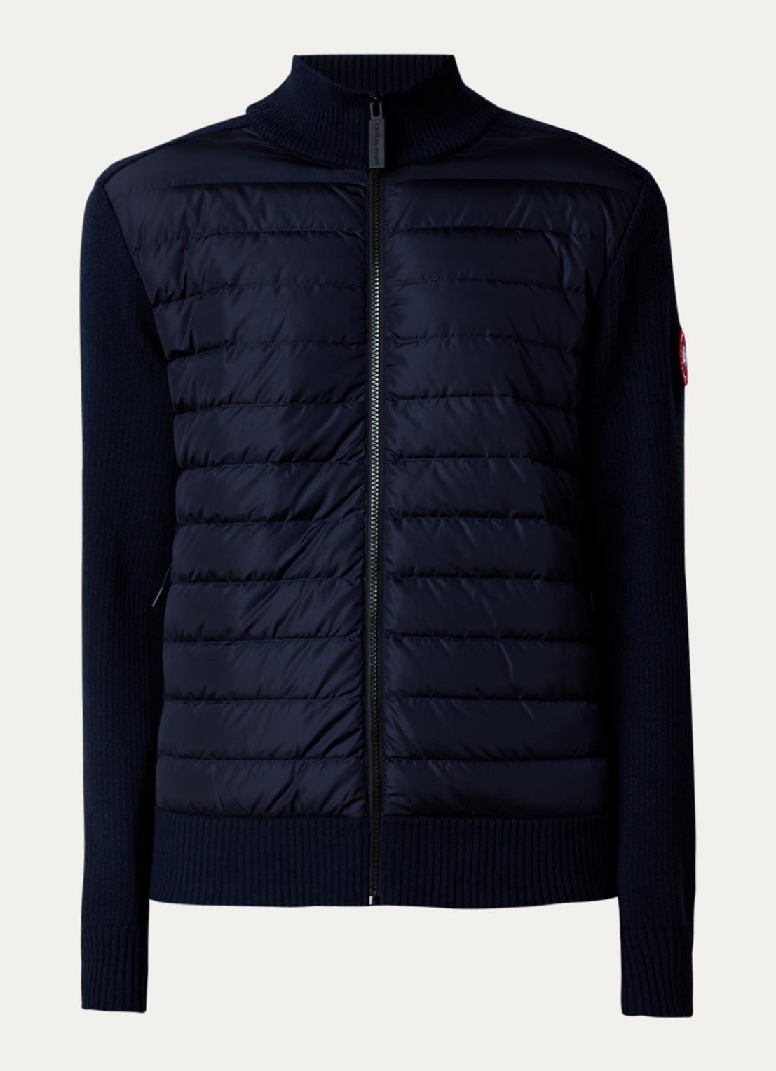Canada Goose Hybridge ribgebreid vest van wol met gewatteerd voorpand - voorkant 5 donkerblauw