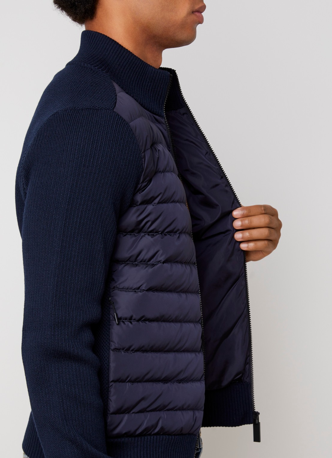 Canada Goose Hybridge ribgebreid vest van wol met gewatteerd voorpand - detail 8 donkerblauw