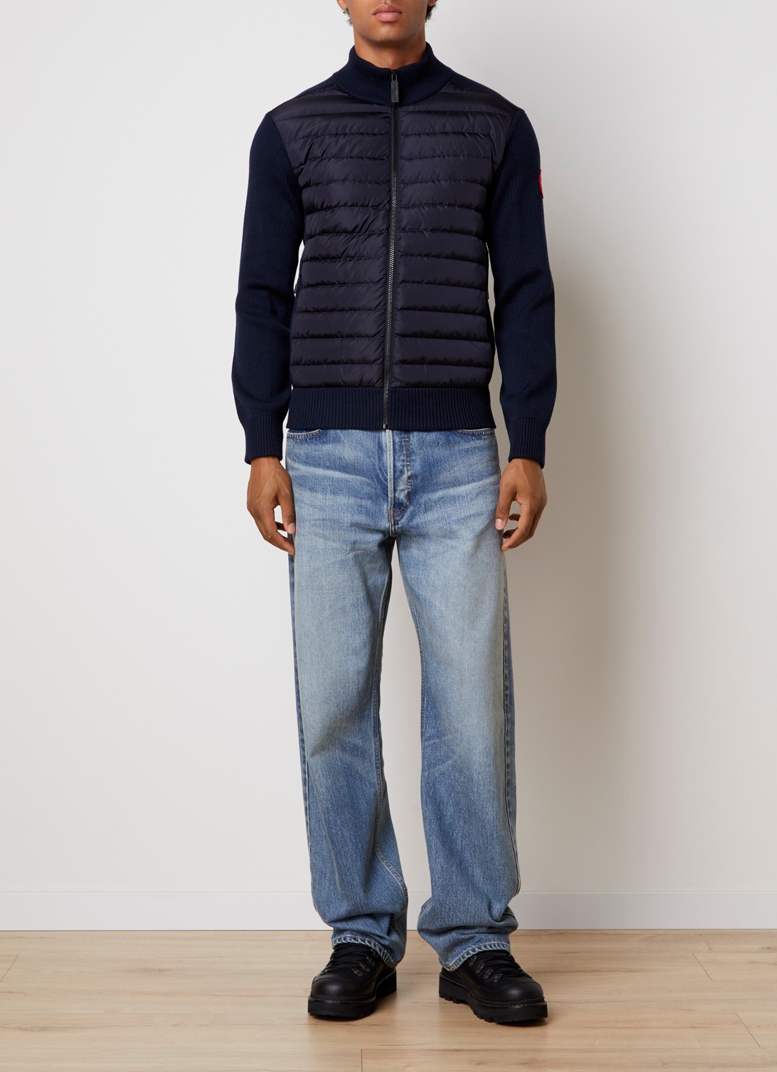 Canada Goose Hybridge ribgebreid vest van wol met gewatteerd voorpand - voorkant 3 donkerblauw