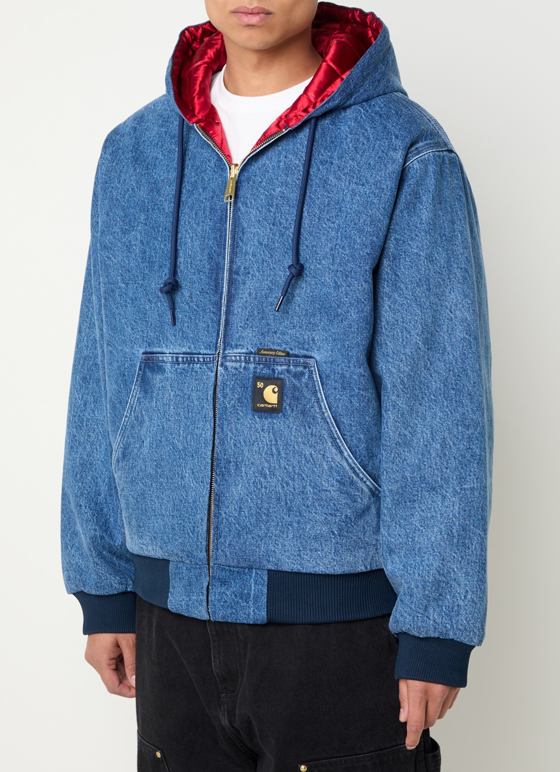 Carhartt WIP 50th Anniversary Edition Active reversible gewatteerd bomberjack met capuchon - detail indigo