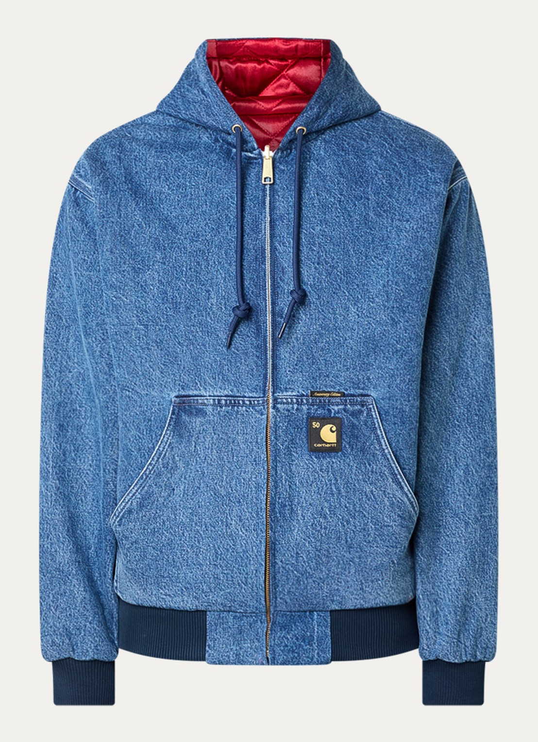Carhartt WIP 50th Anniversary Edition Active reversible gewatteerd bomberjack met capuchon - voorkant 2 indigo