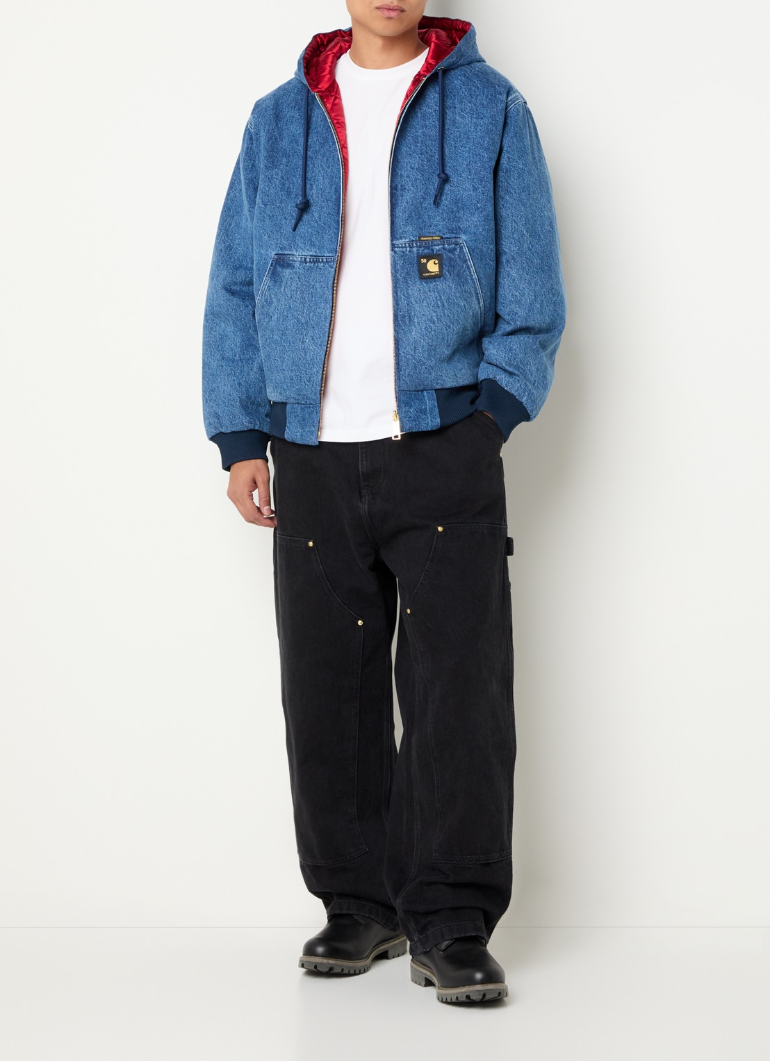 Carhartt WIP 50th Anniversary Edition Active reversible gewatteerd bomberjack met capuchon - voorkant 4 indigo