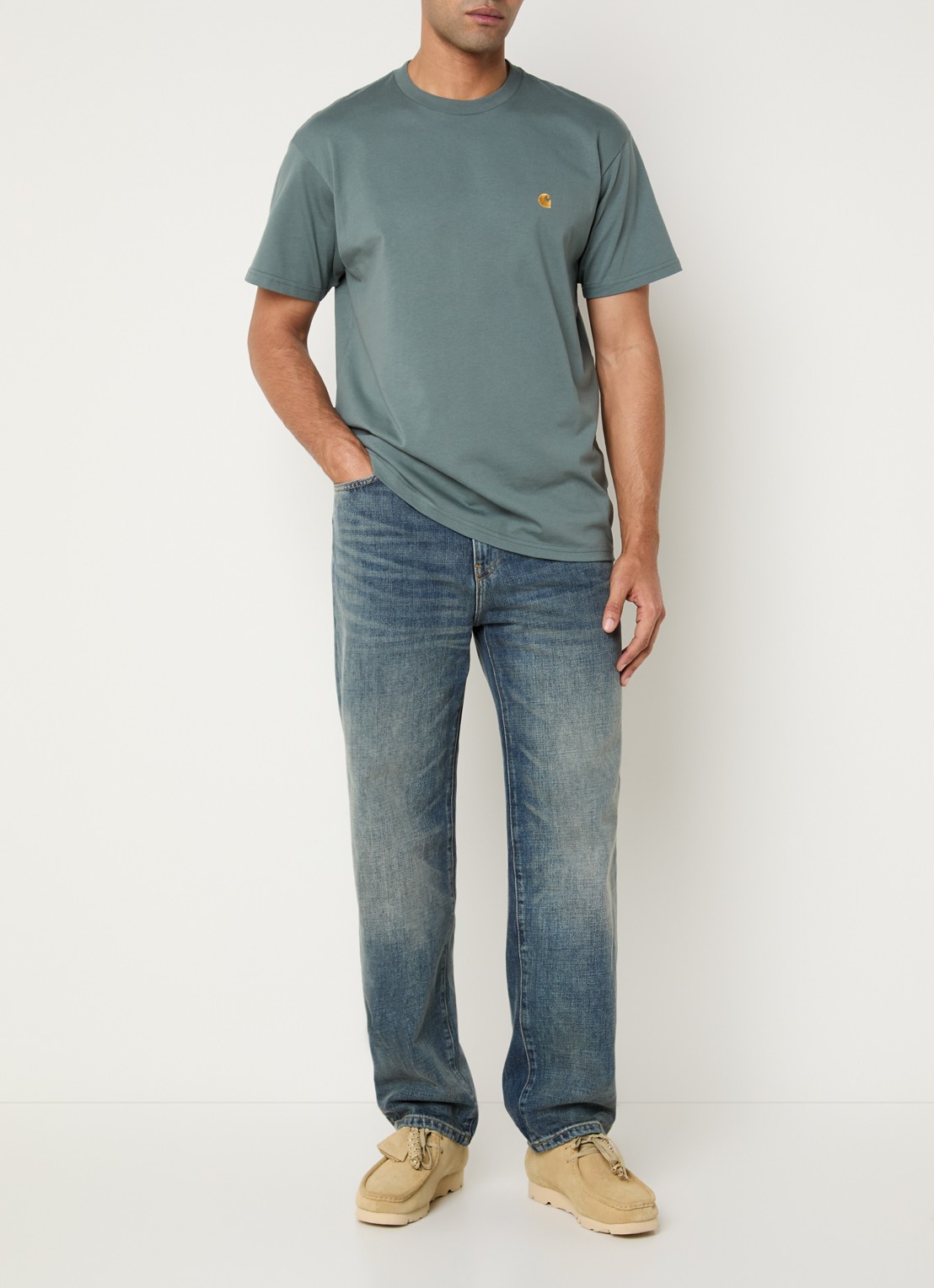 Carhartt WIP Aaron straight leg jeans met medium wassing - voorkant 3 indigo