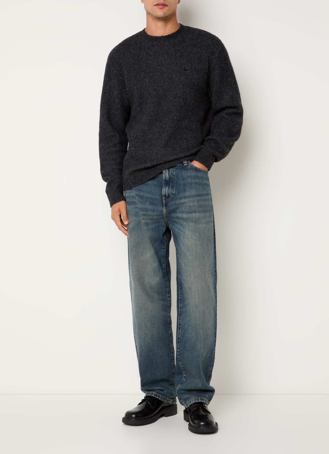 Carhartt WIP Aaron wide leg jeans met donkere wassing - voorkant 3 indigo
