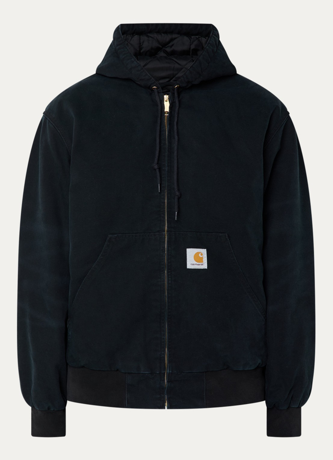 Carhartt WIP Active gewatteerd bomberjack van denim met capuchon - voorkant 2 zwart