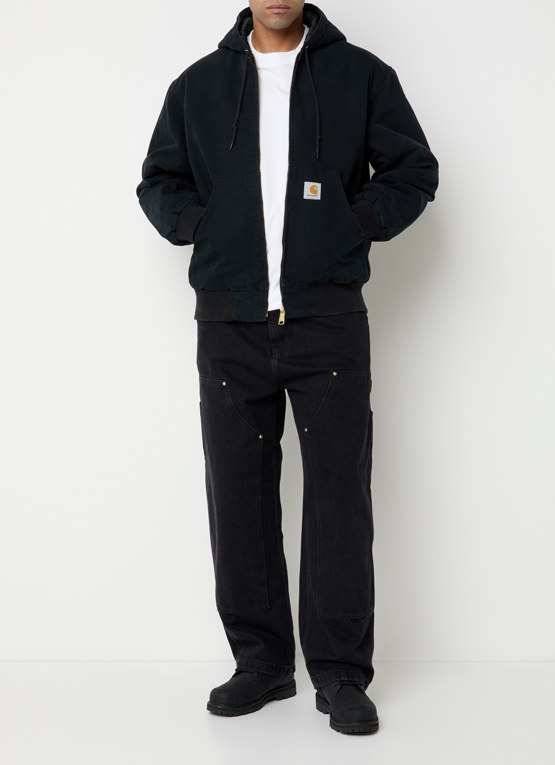 Carhartt WIP Active gewatteerd bomberjack van denim met capuchon - voorkant 3 zwart