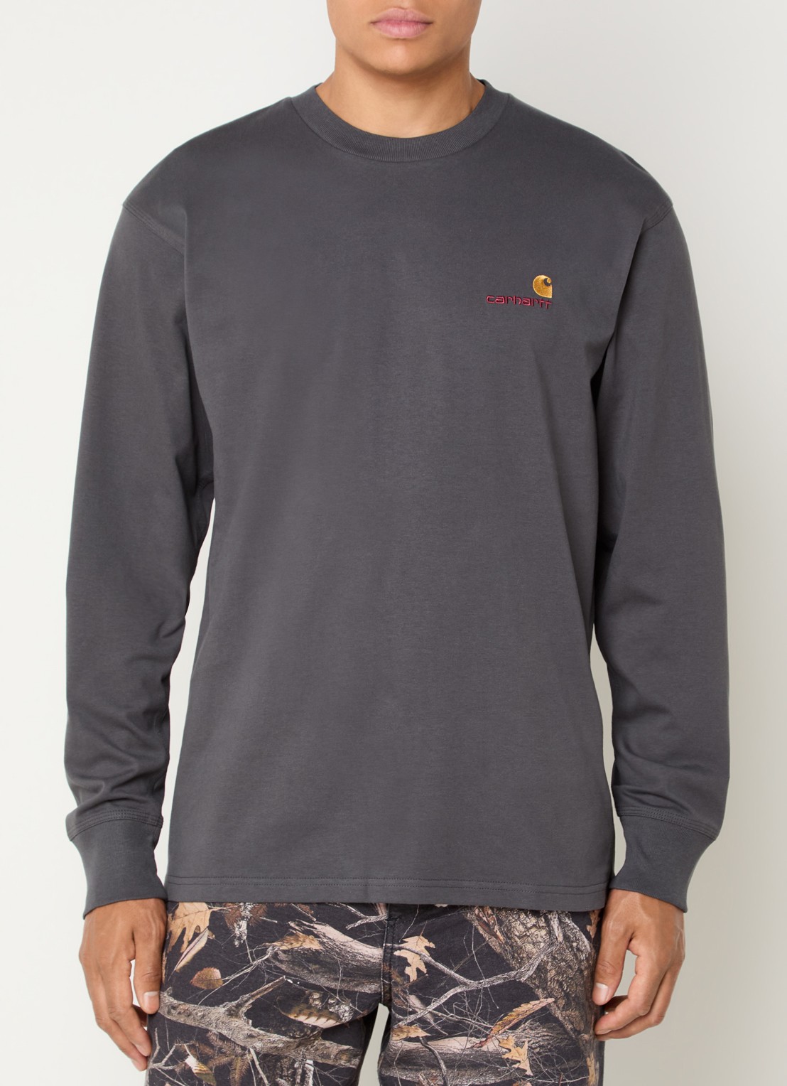 Carhartt WIP American Script long sleeve met logo - detail antraciet
