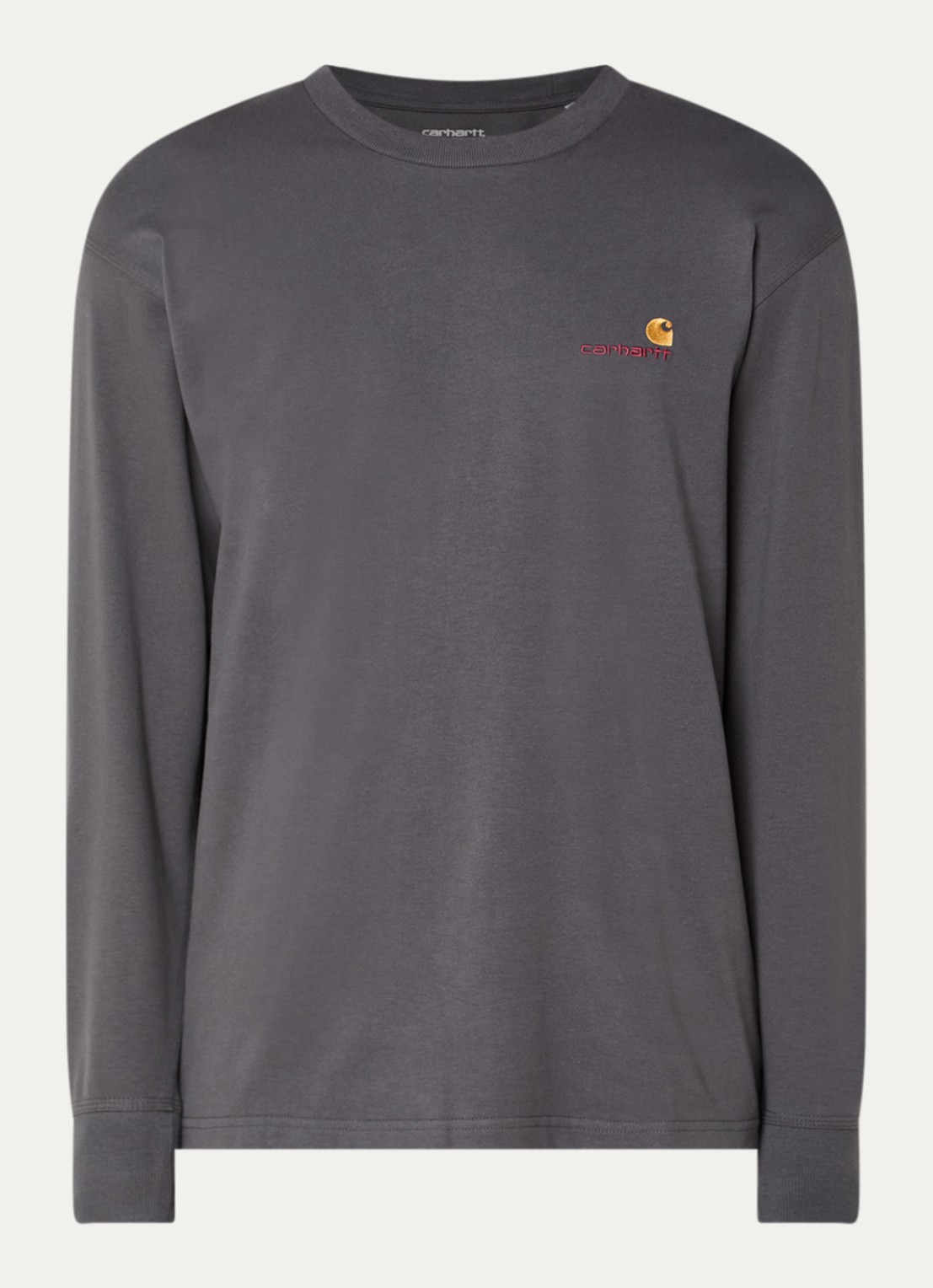 Carhartt WIP American Script long sleeve met logo - voorkant 2 antraciet