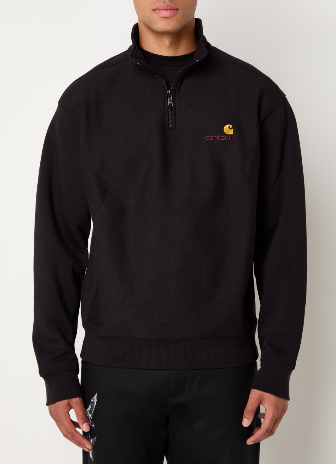 Carhartt WIP American Script sweater met halve rits en logo - detail 4 zwart