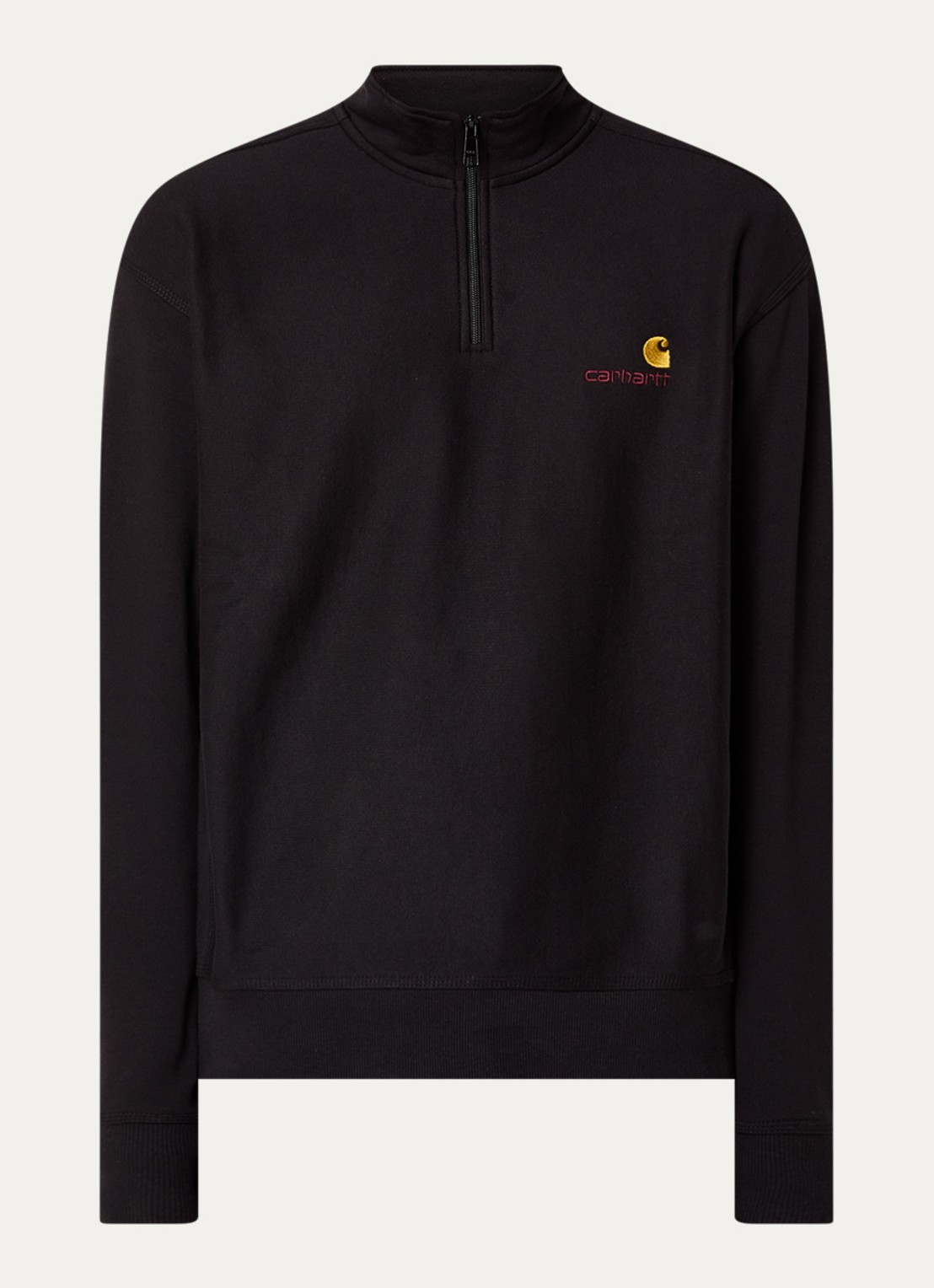 Carhartt WIP American Script sweater met halve rits en logo - voorkant 2 zwart