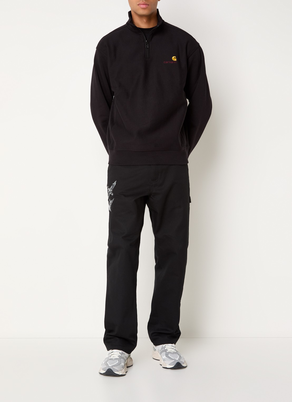 Carhartt WIP American Script sweater met halve rits en logo - voorkant 3 zwart