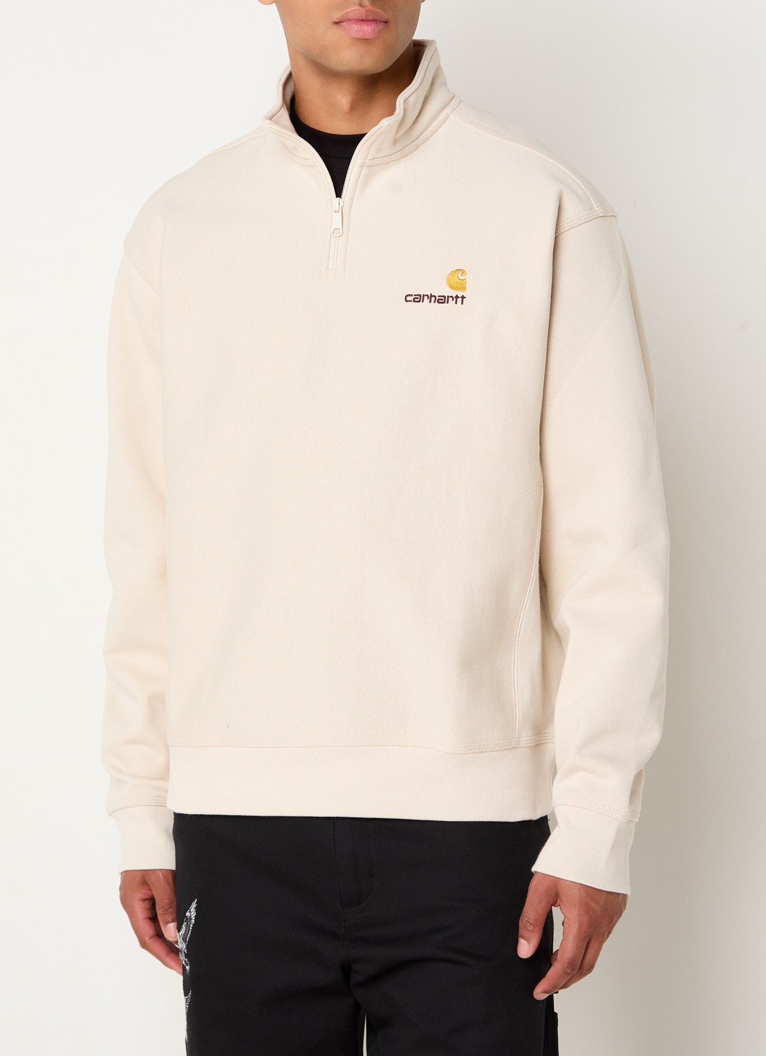 Carhartt WIP American Script sweater met halve rits en logo - detail 4 creme