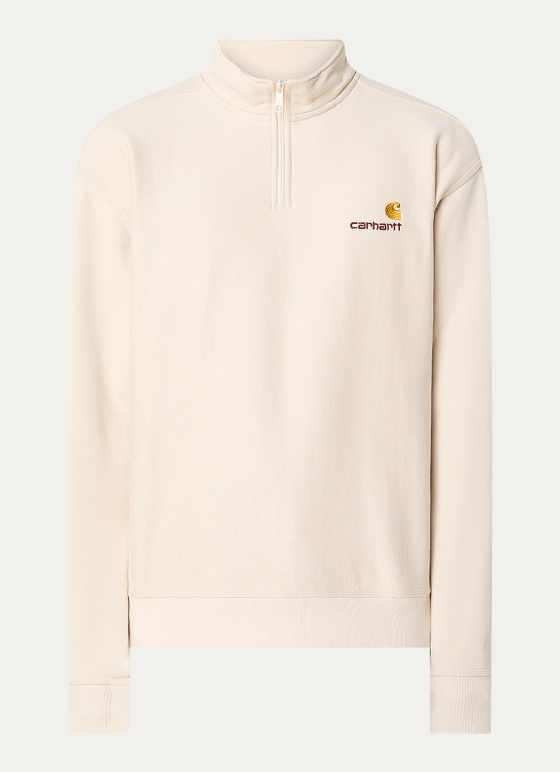 Carhartt WIP American Script sweater met halve rits en logo - voorkant 2 creme