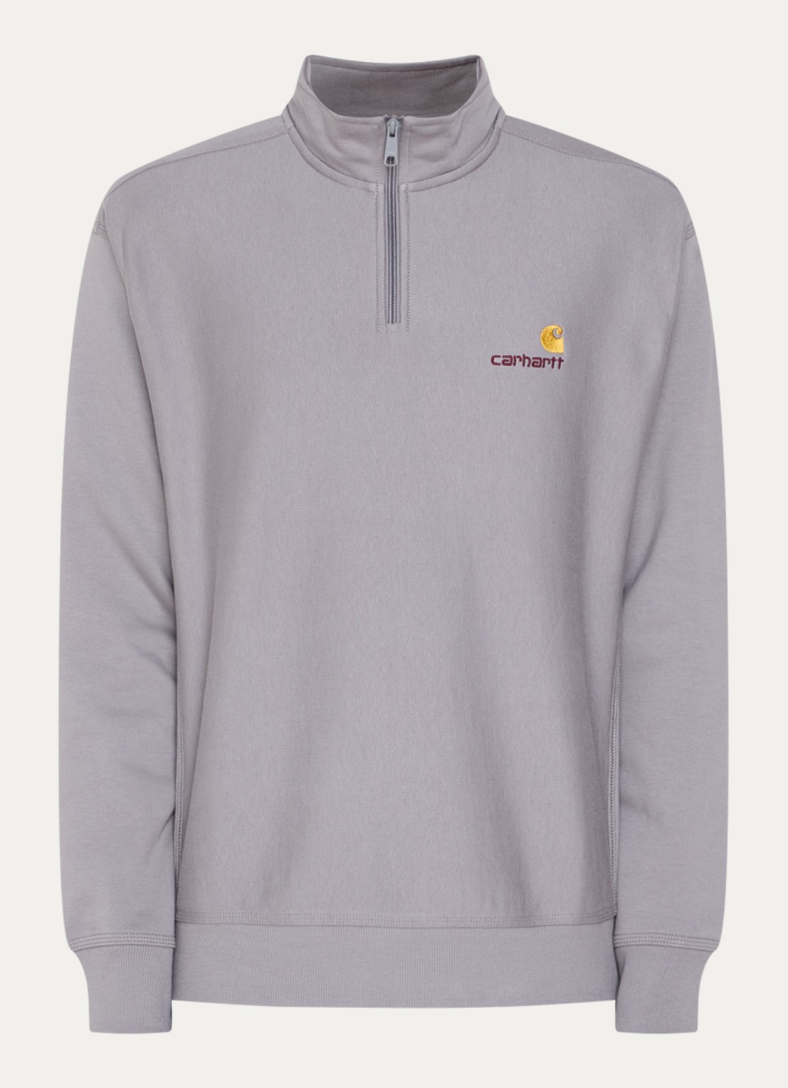 Carhartt WIP American Script sweater met halve rits en logo - voorkant 2 grijs