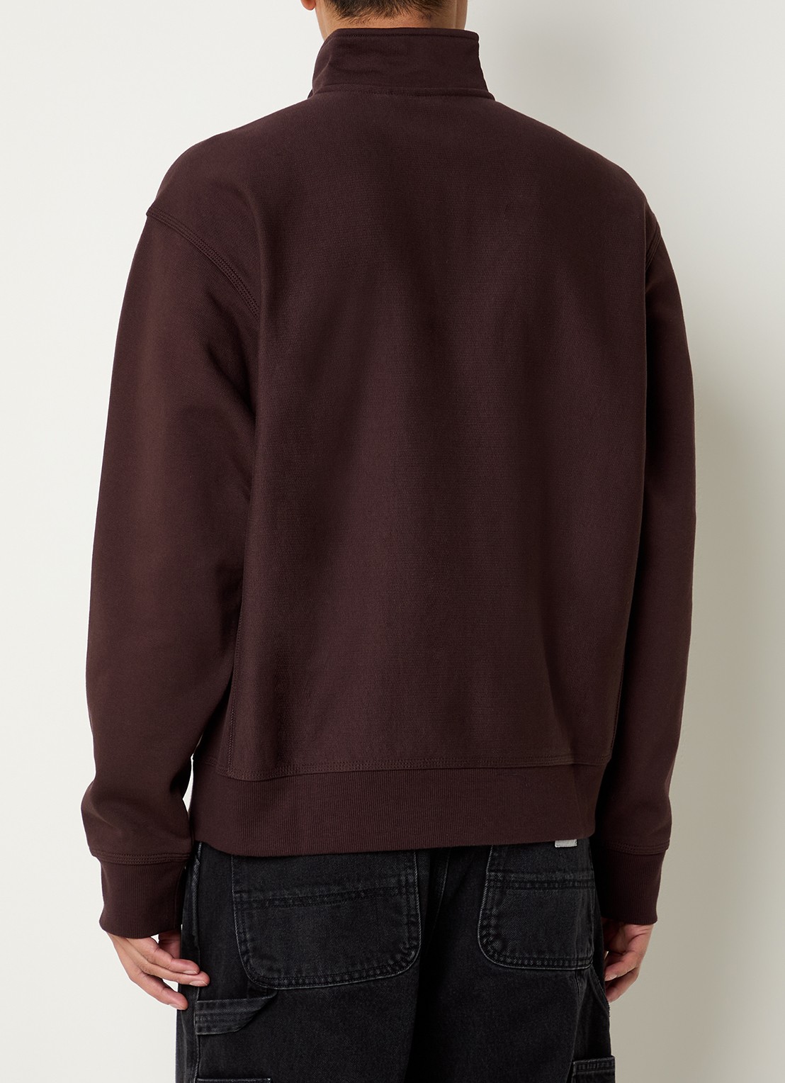 Carhartt WIP American Script sweater met halve rits en logo - achterkant 3 donkerbruin
