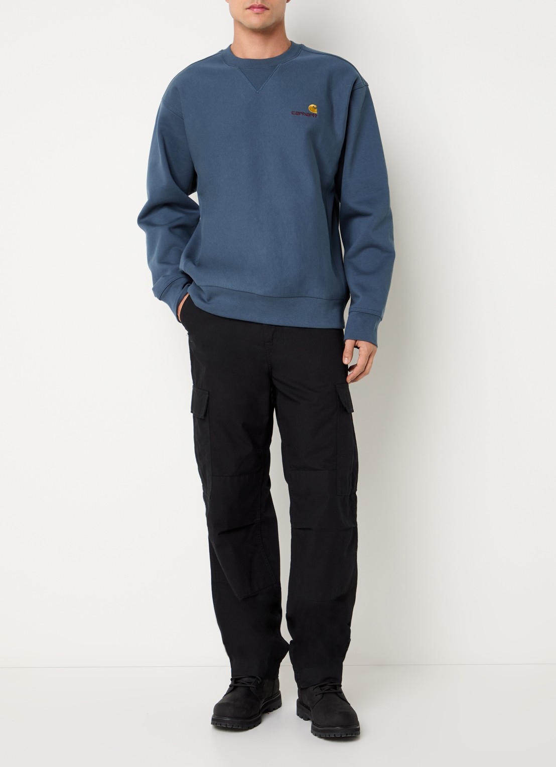 Carhartt WIP American Script sweater met logoborduring - voorkant 2 petrol