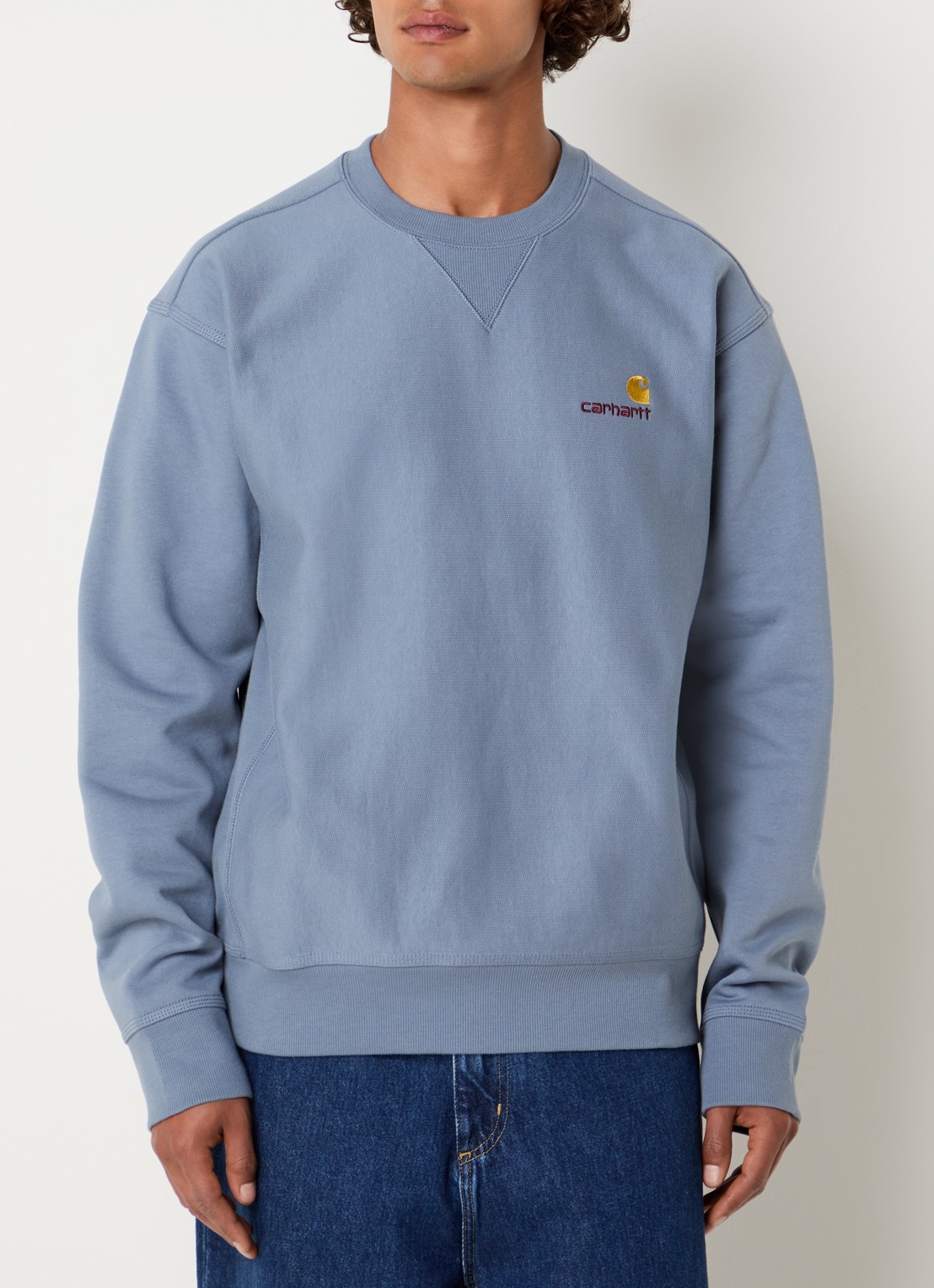 Carhartt WIP American Script sweater met logoborduring - detail 4 staalblauw