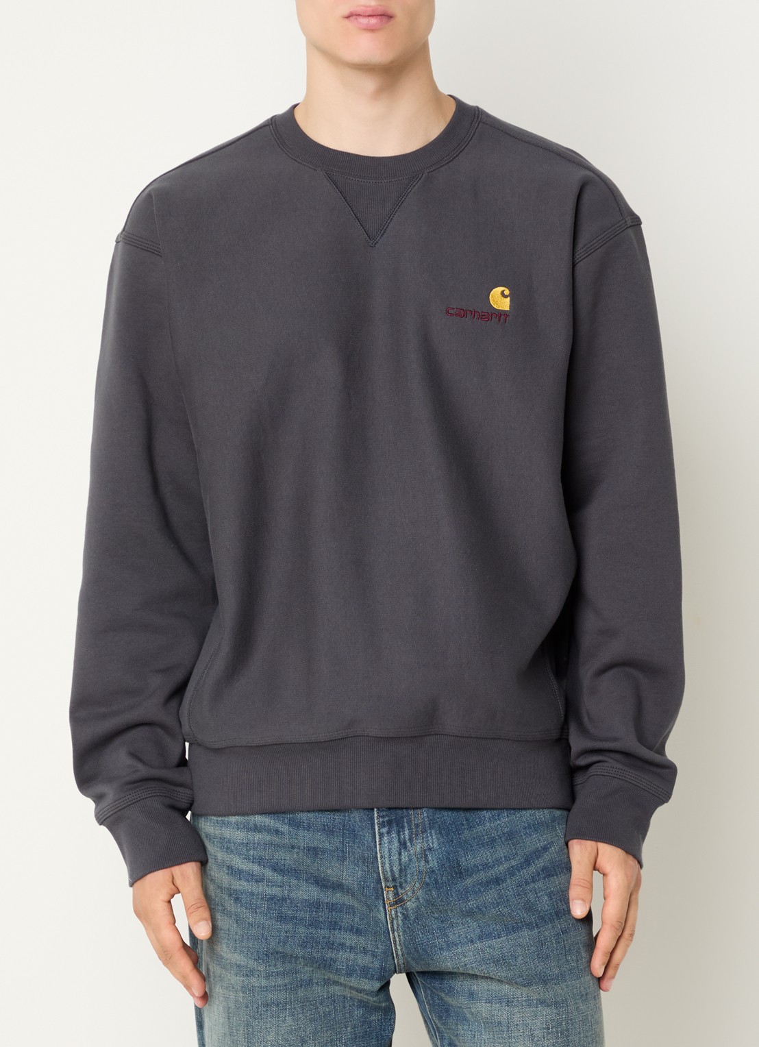 Carhartt WIP American Script sweater met logoborduring - detail 3 antraciet