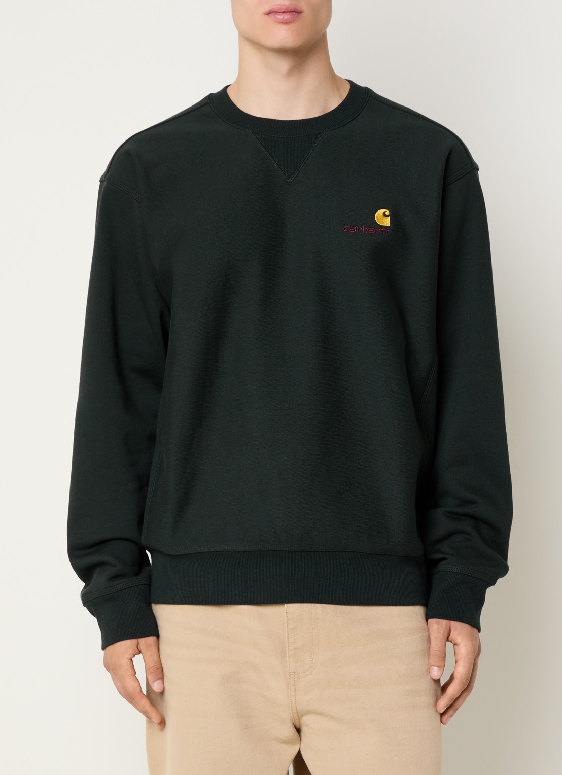 Carhartt WIP American Script sweater met logoborduring - detail groen