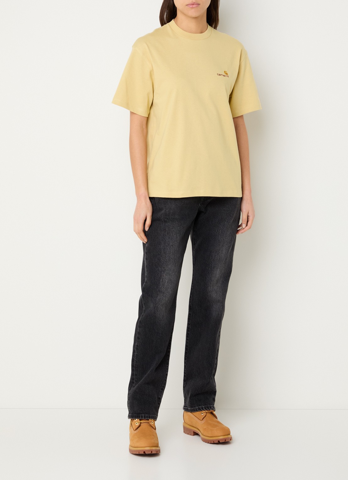 Carhartt WIP American Script T-shirt met logoborduring - voorkant 4 geel