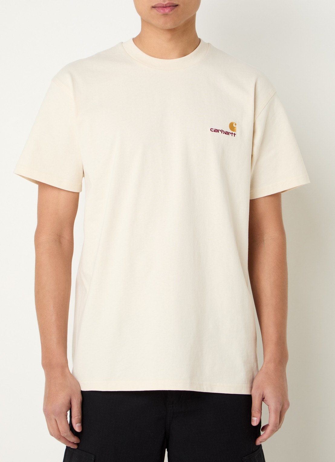 Carhartt WIP American Script T-shirt van  katoen met logoborduring - detail creme