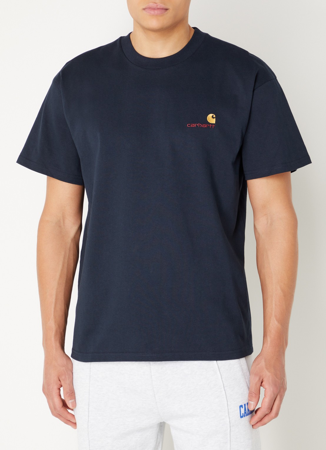 Carhartt WIP American Script T-shirt van  katoen met logoborduring - detail donkerblauw
